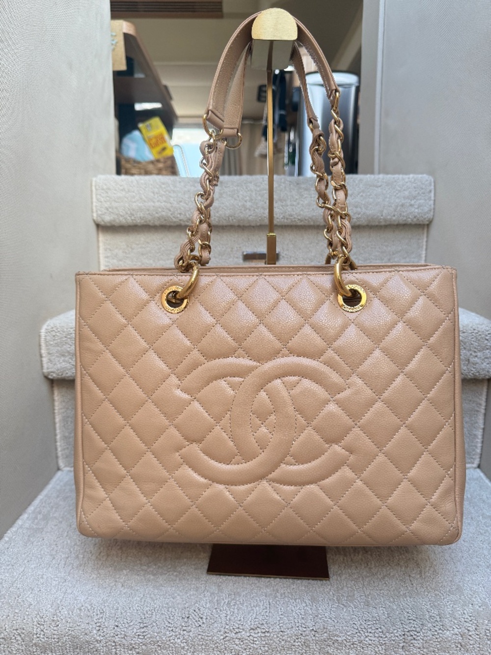 Chanel Caviar Quilted Grand Shopping Tote GST Beige